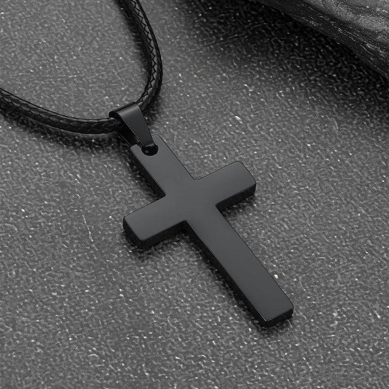 Engravable Cross Leather Necklace Pendant for