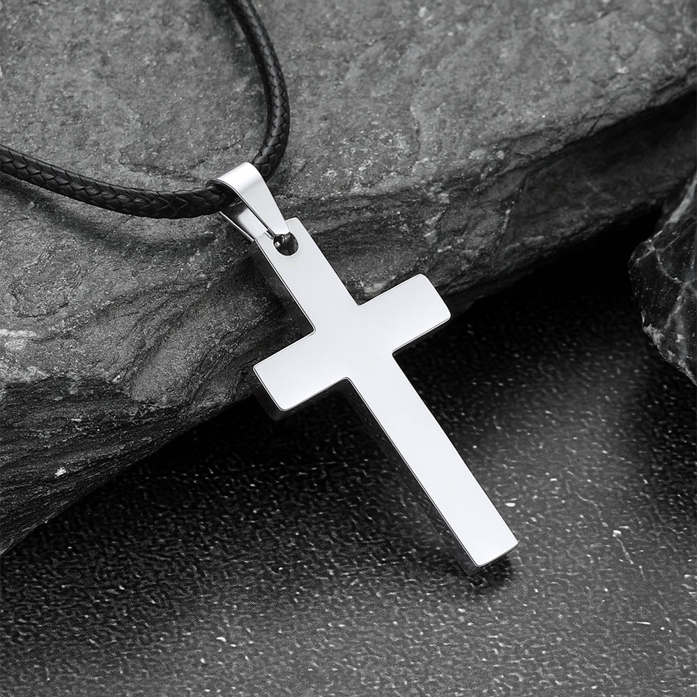 Engravable Cross Leather Necklace Pendant for