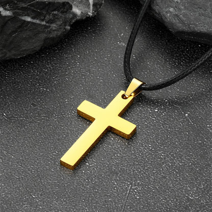 Engravable Cross Leather Necklace Pendant for