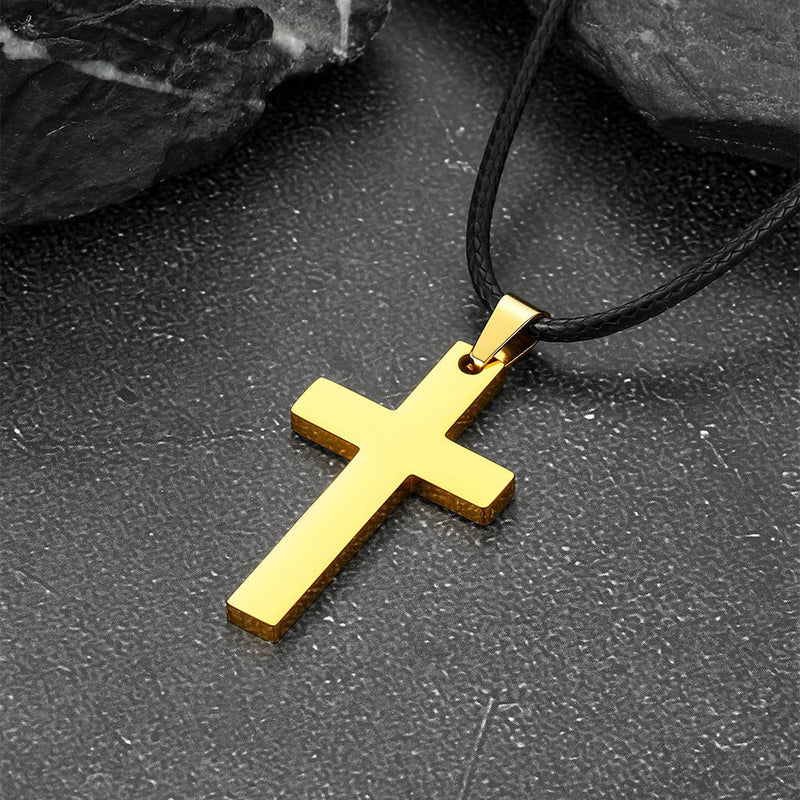 Engravable Cross Leather Necklace Pendant for