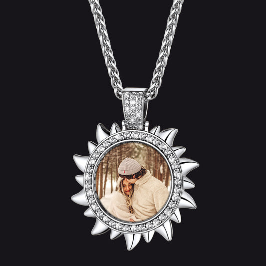 Custom Picture Sun Necklace With Cz for