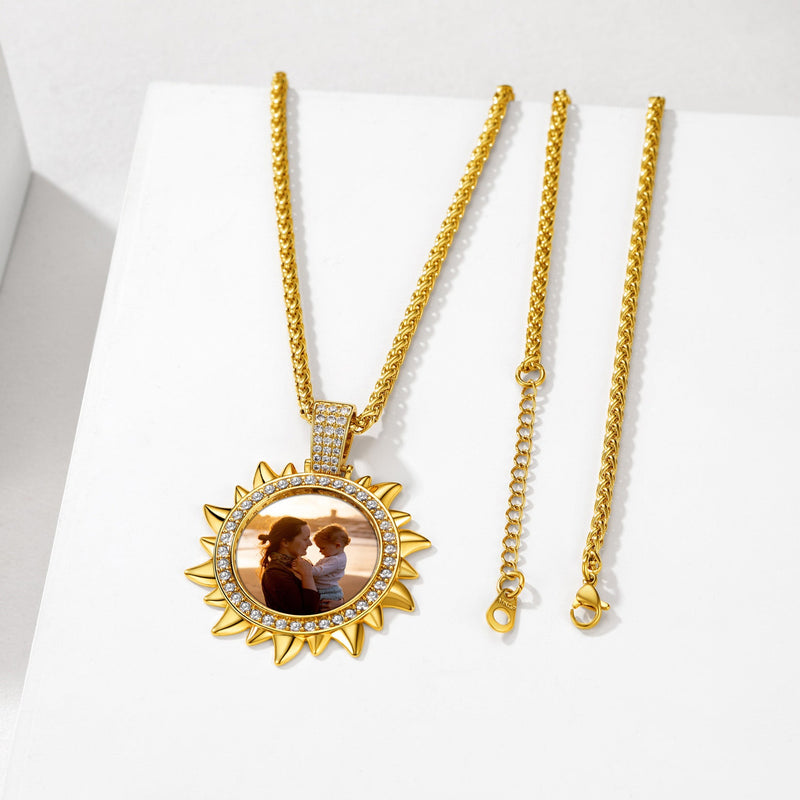 Customized Cz Sun Photo Necklace With Picture