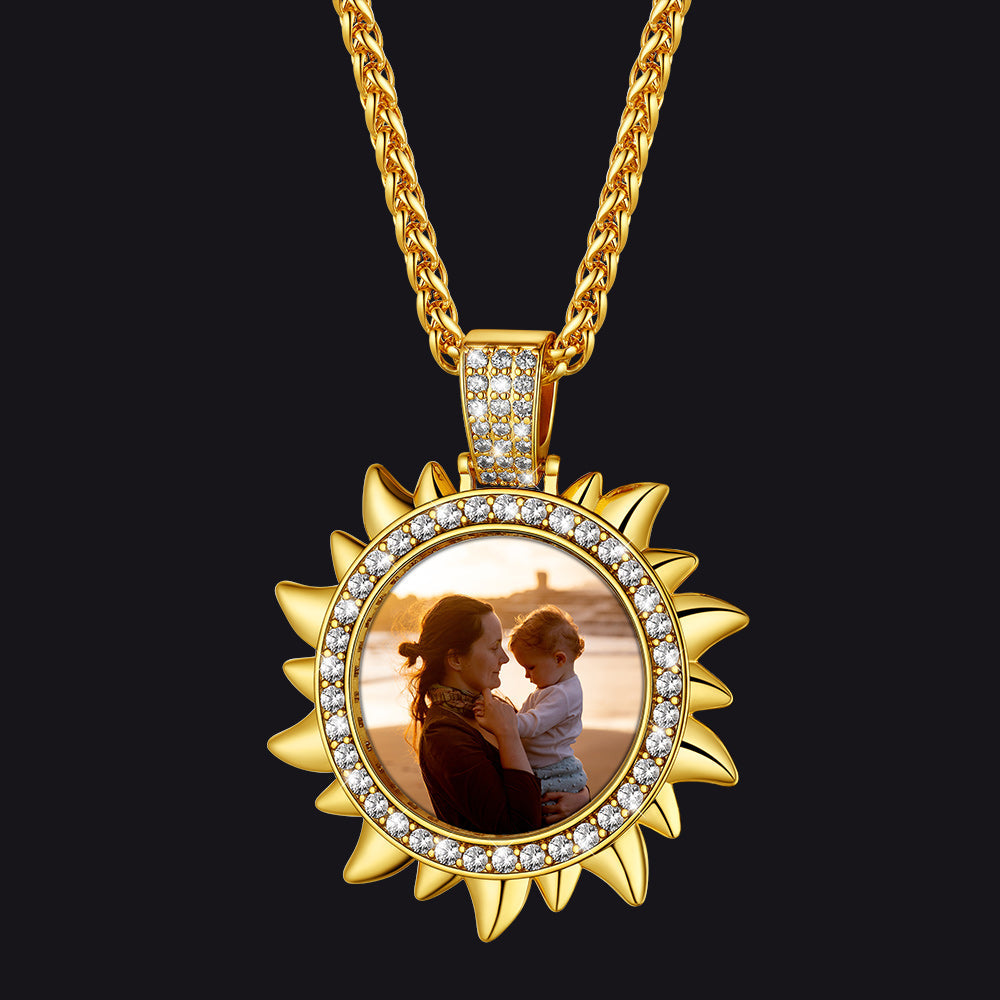 Custom Picture Sun Necklace With Cz for