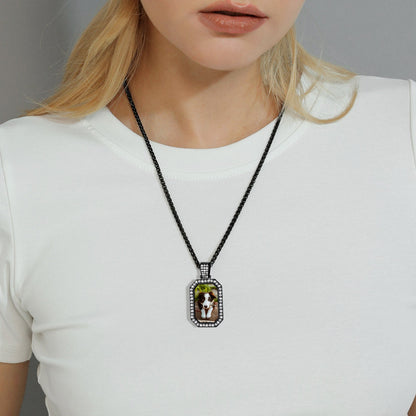 Memorial Personalized Picture Dog Tag Necklace With Cz for Mom Family