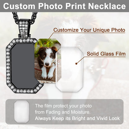 Memorial Personalized Picture Dog Tag Necklace With Cz for Mom Family