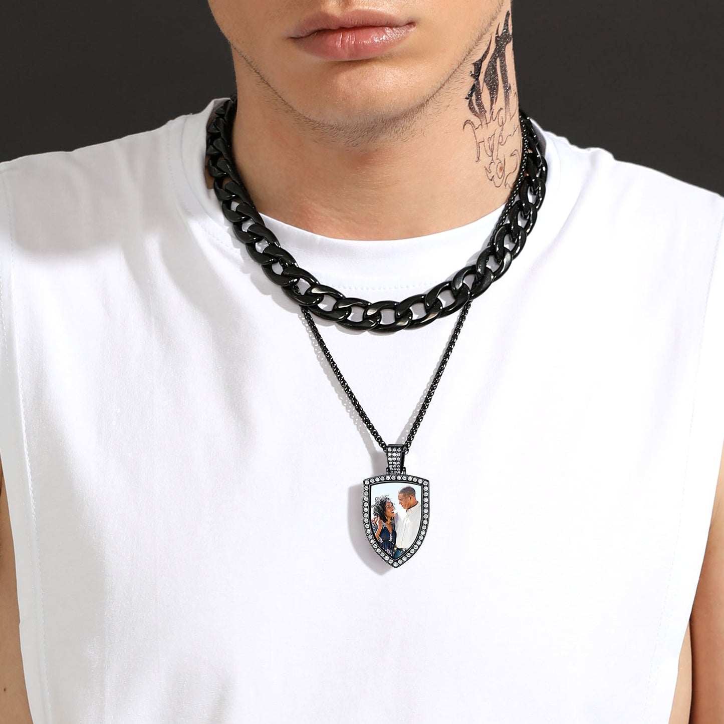 Custom Cz Shield Picture Necklace Pendant for