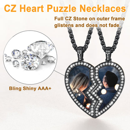 Customized Picture 2 Half Heart Matching Necklaces for Couple Bff