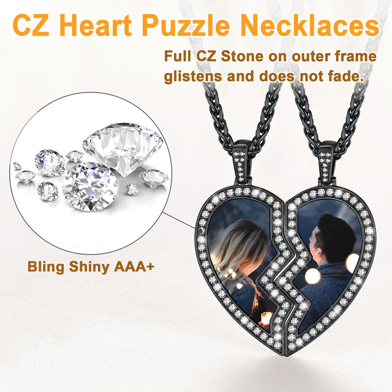 Customized Picture 2 Half Heart Matching Necklaces for Couple Bff