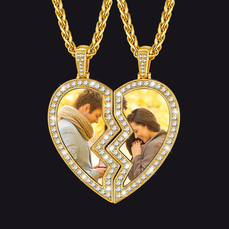 Customized Picture 2 Half Heart Matching Necklaces for Couple Bff
