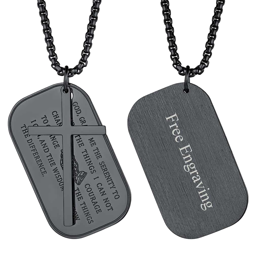 Customized Engraved Dog Tag Necklace With Cross