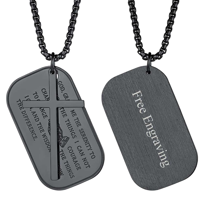 Customized Engraved Dog Tag Necklace With Cross