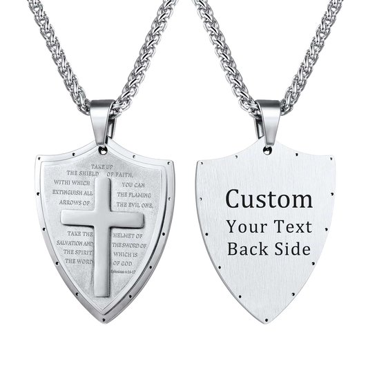 Bible Verse E-ephesians 6:16-17 Cross Shield Necklace