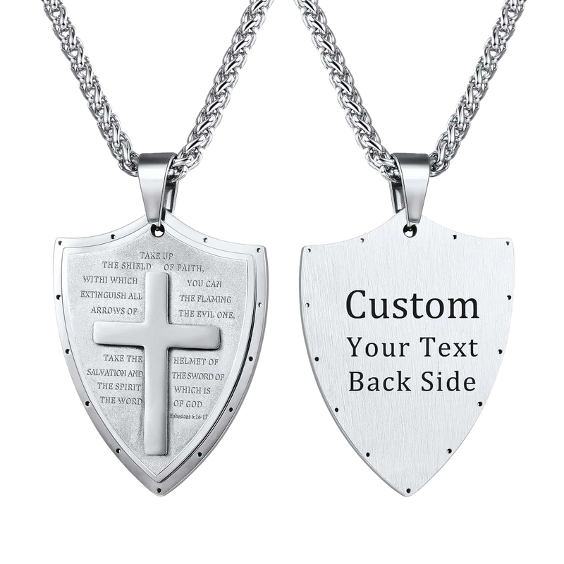 Bible Verse E-ephesians 6:16-17 Cross Shield Necklace
