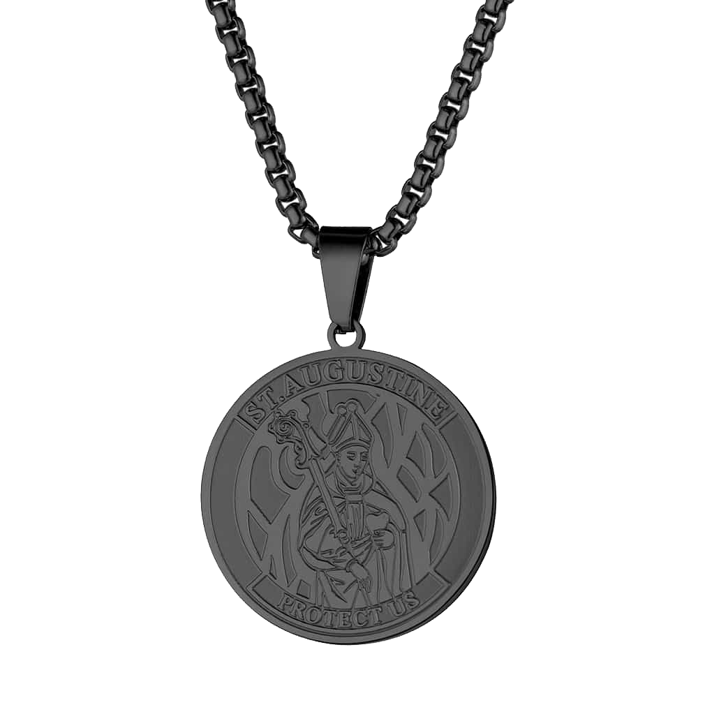 Engraved Saint Augustine Necklace Saint Medal Jewelry