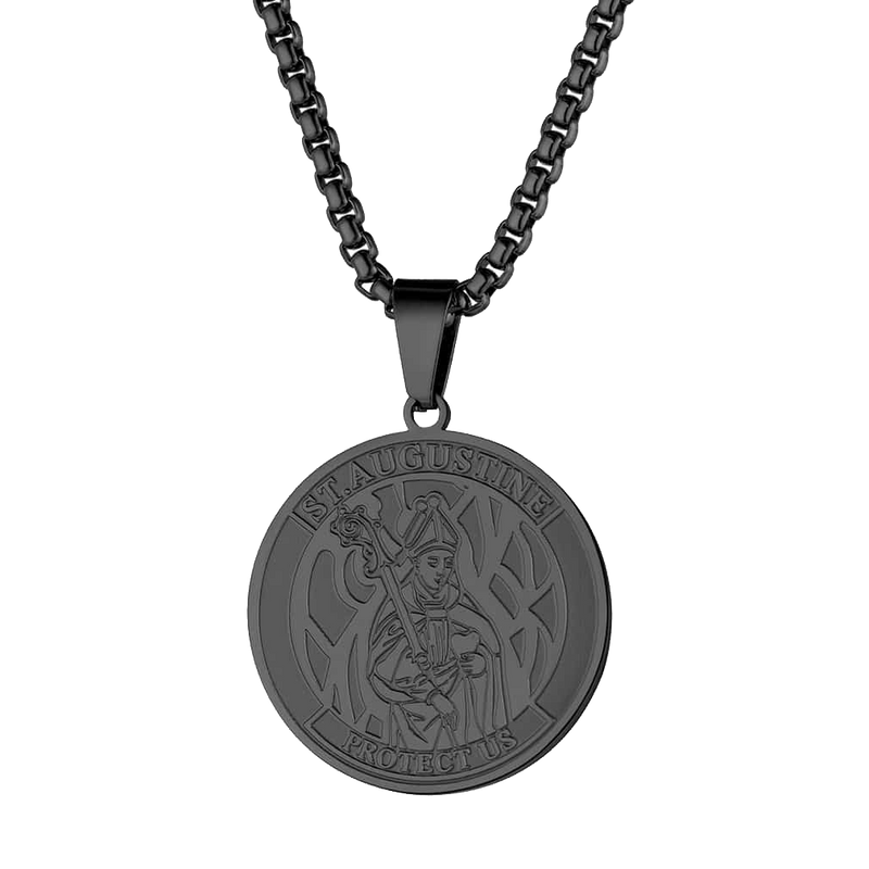 Engraved Saint Augustine Necklace Saint Medal Jewelry