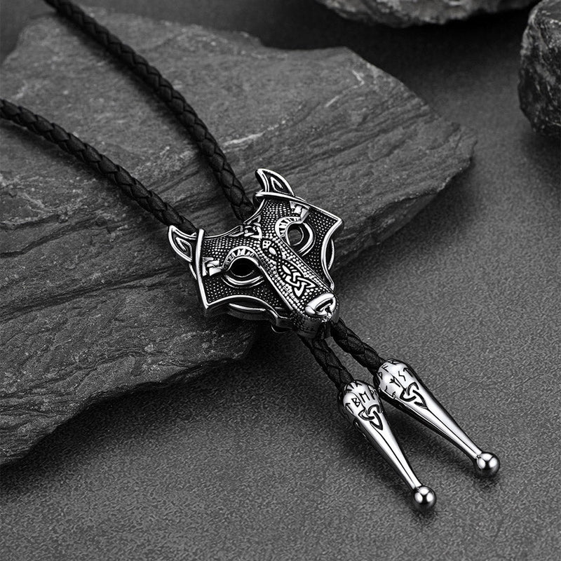 Norse Viking Celtic Wolf Leather Bolo Ties for