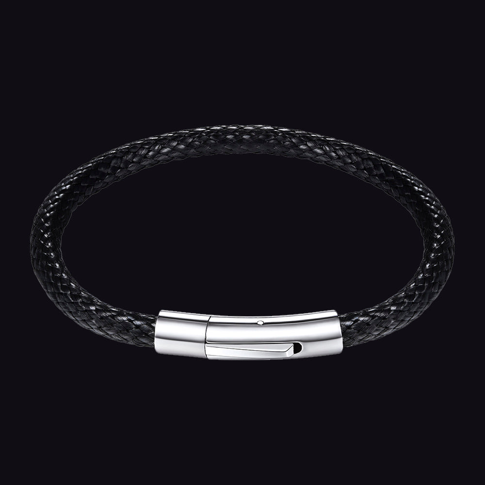 Clasp Braided Genuine Leather Bracelet for
