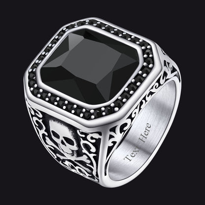 Gothic Black Onyx Signet Ring With Skull for