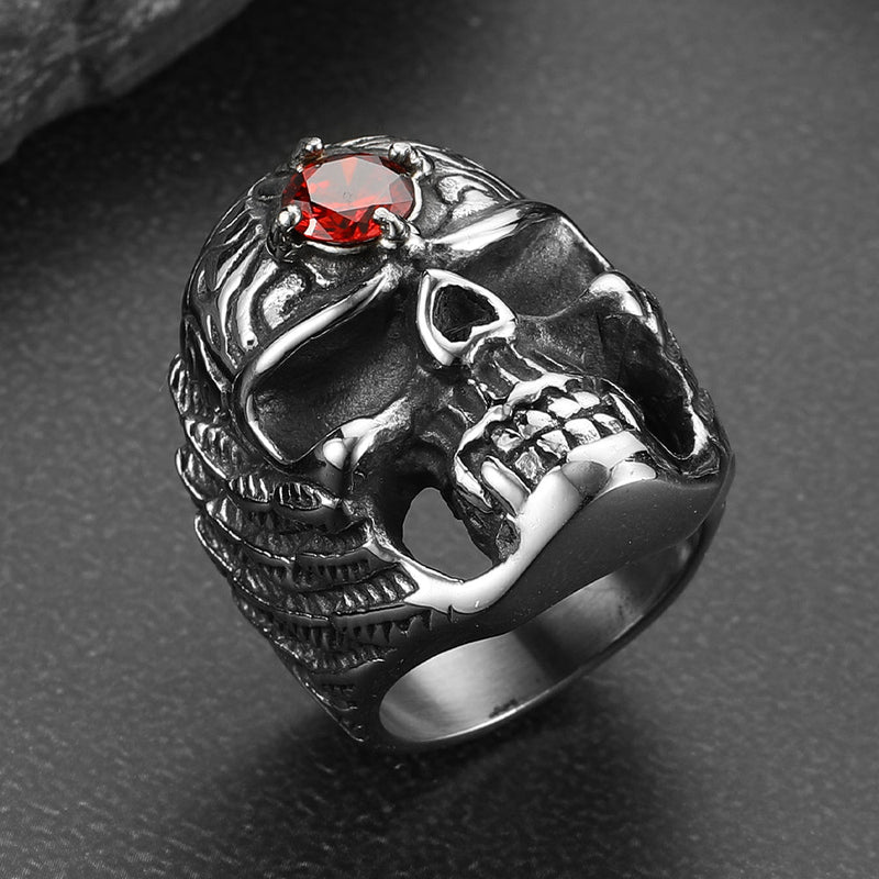 Flash Gothic Skull Ring With Red Gem Forehead for /