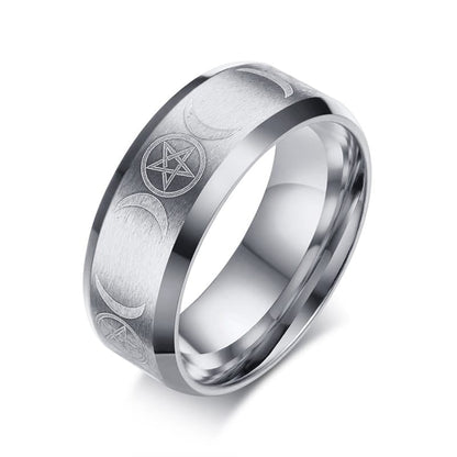 Laser Engraved Triple Goddess Moon Ring