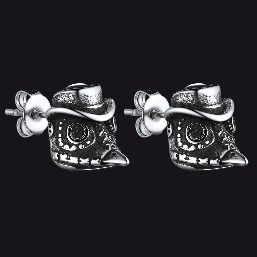 Gothic Plague Doctor Steampunk Stud Earrings