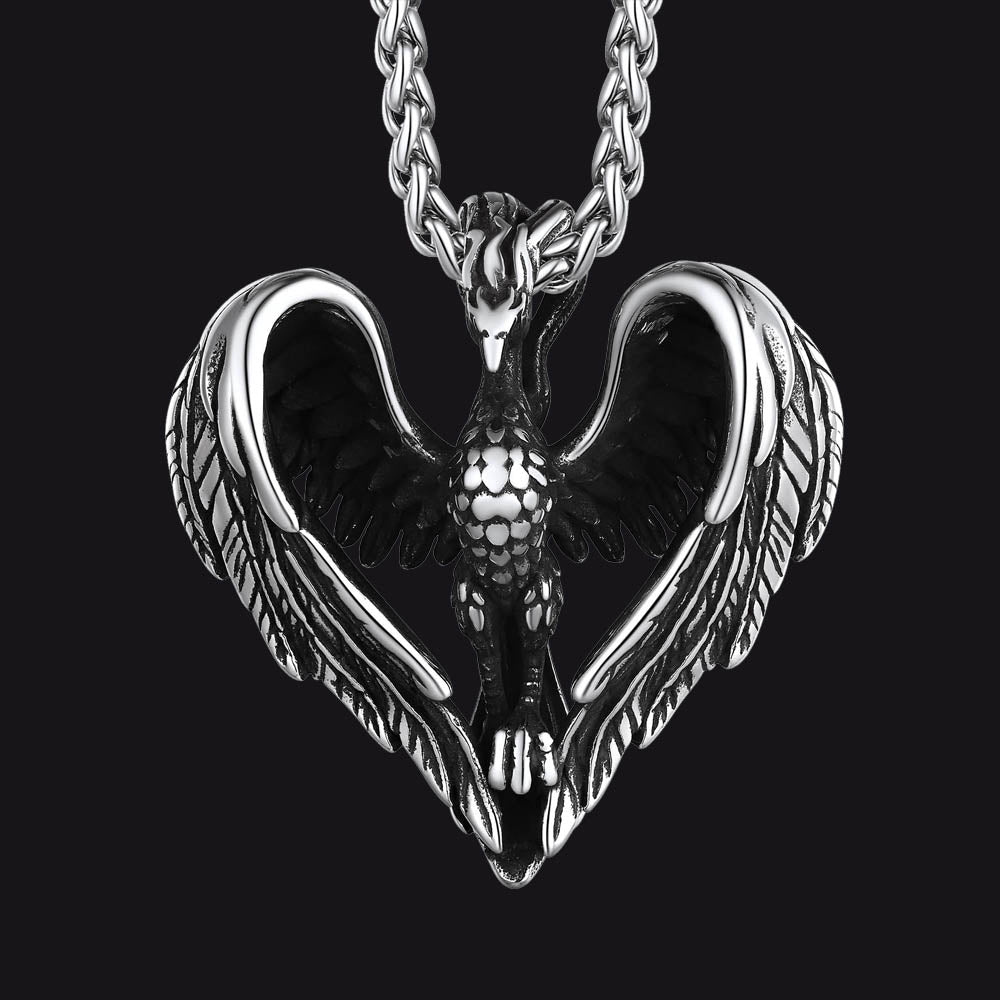 Phoenix Heart Pendant Necklace for