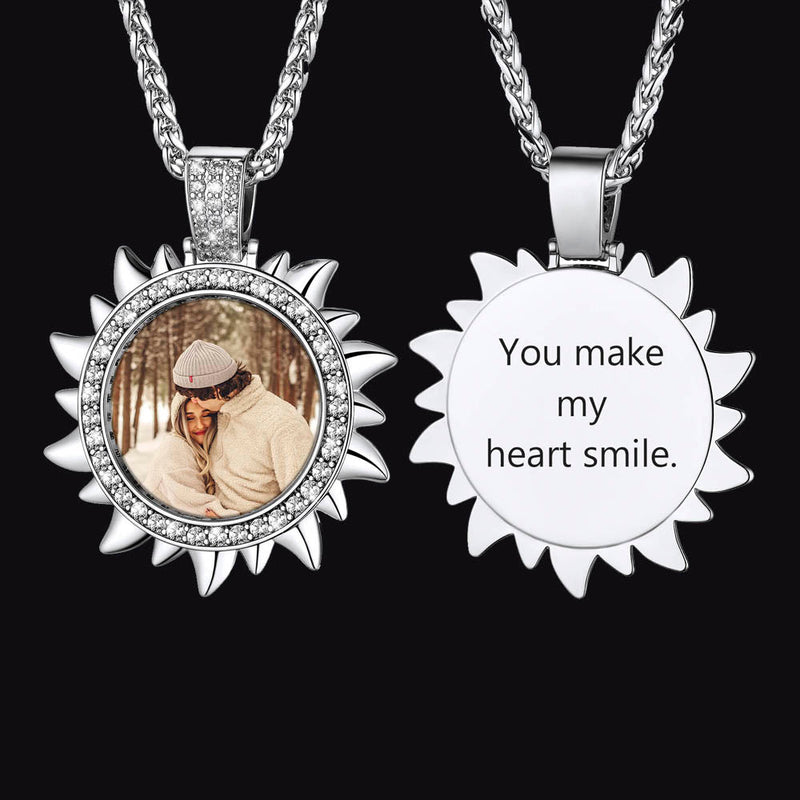 Customized Cz Sun Photo Necklace With Picture