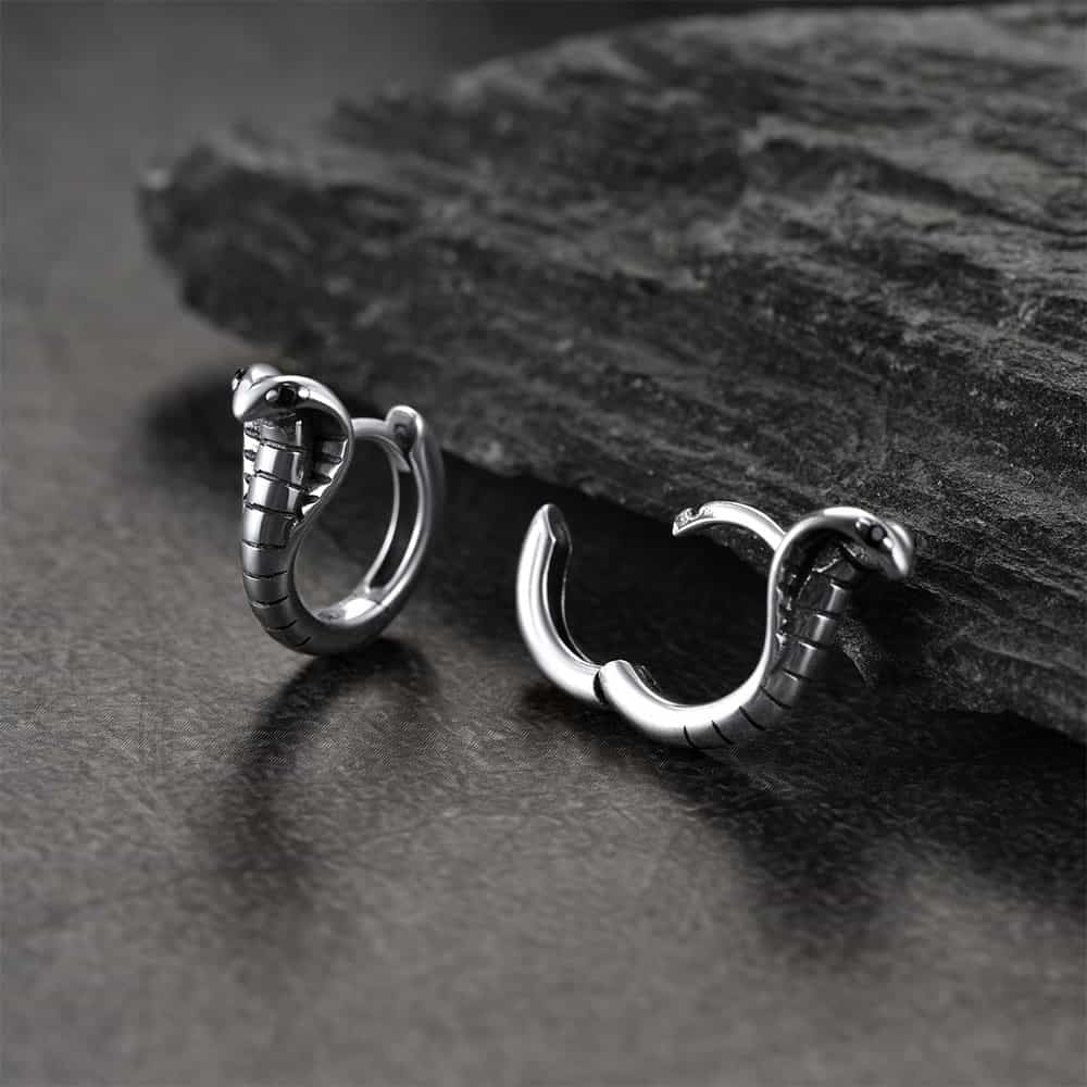 Sterling Silver Cobra Snake Huggie Hoop Earrings for