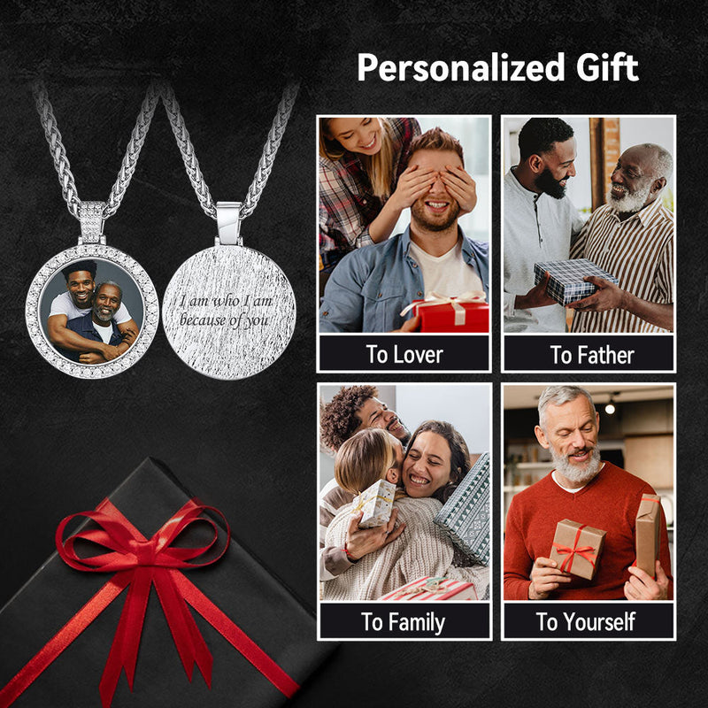 Customized Cubic Zircon Picture Circle Necklace Photo Pendant for