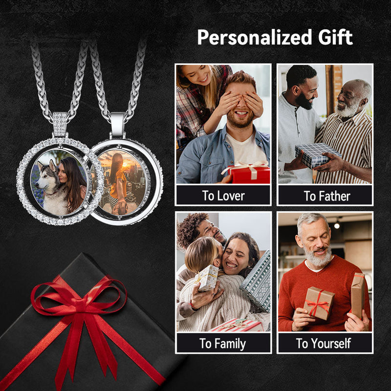 Personalized Memorial Double-side Picture Circle Chain Necklace for