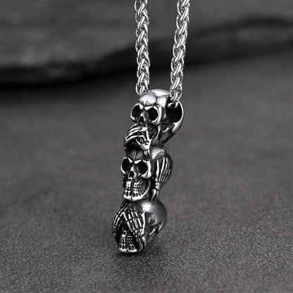 See No Evil, Hear No Evil, Speak No Evil Skull Necklace for