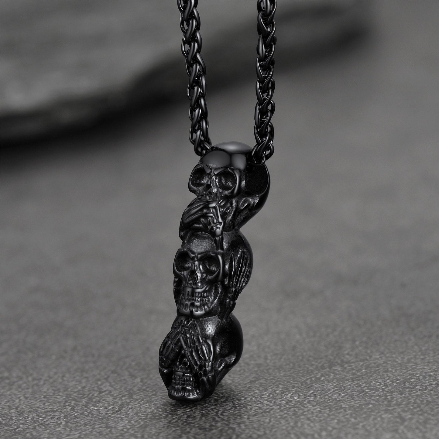 See No Evil, Hear No Evil, Speak No Evil Skull Necklace for