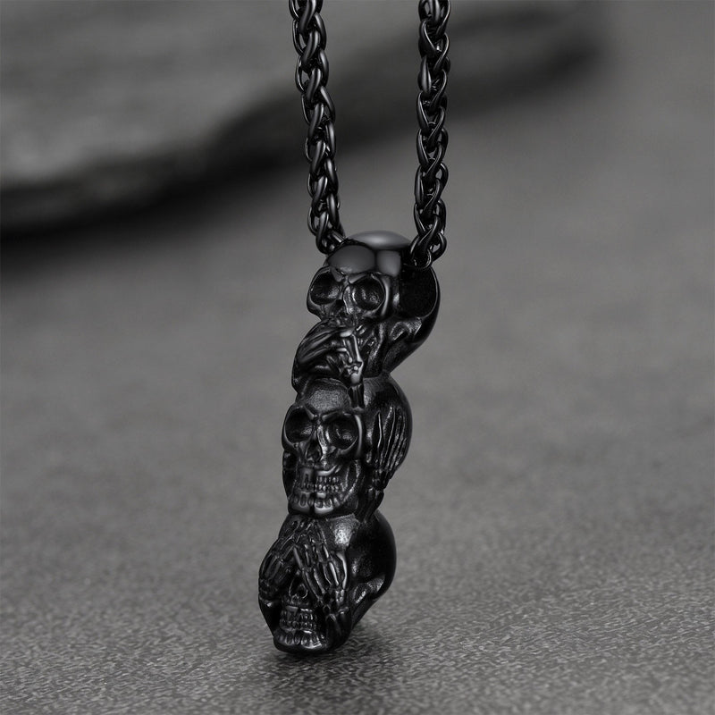 See No Evil, Hear No Evil, Speak No Evil Skull Necklace for
