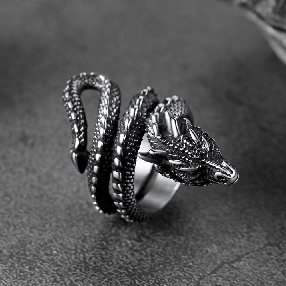 Punk Coiled Dragon Stainless Steel Ring for