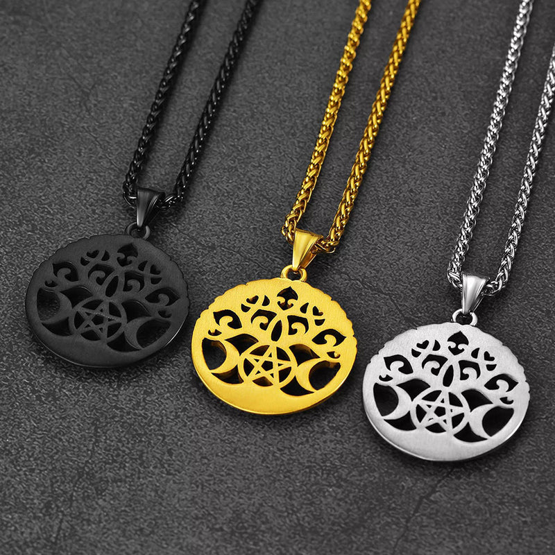 Pentacle Moon Tree of Life Necklace for