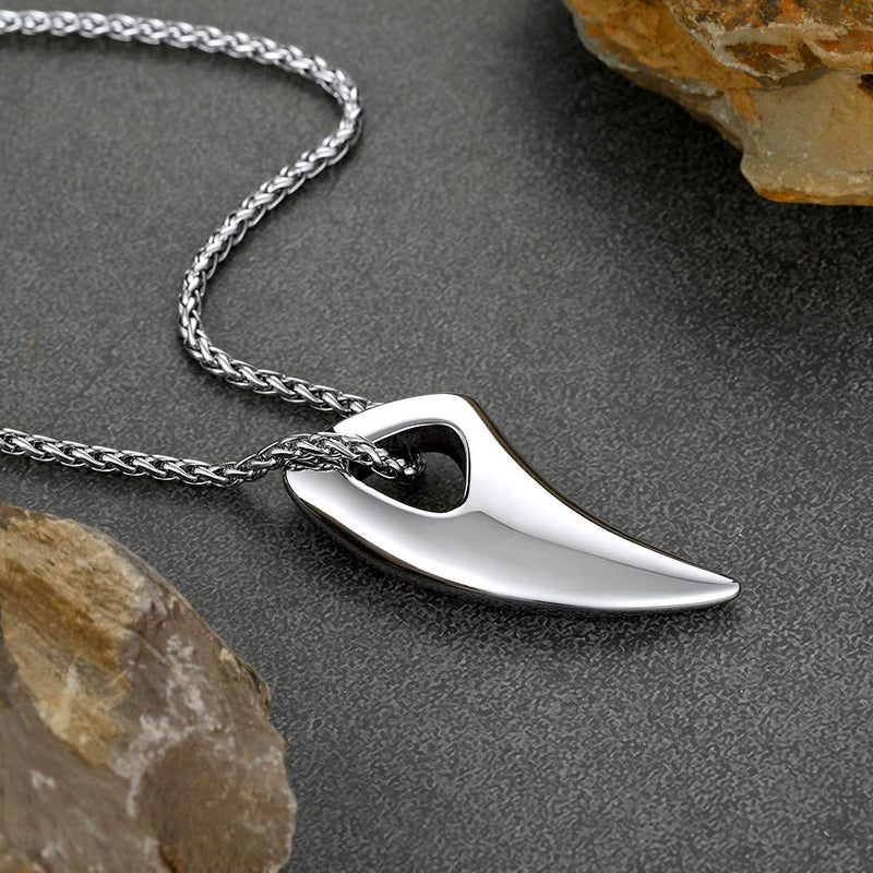 Norse Viking Wolf Tooth Spear Pendant Necklace for