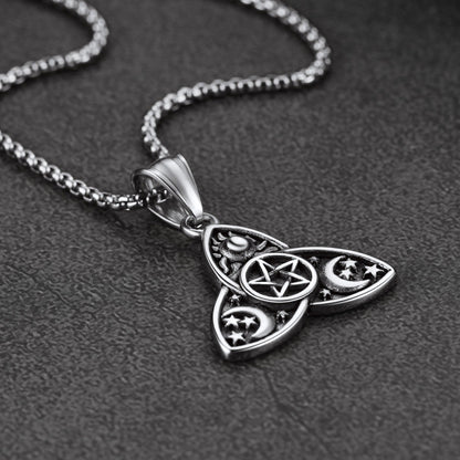 Triple Moon Goddess Pentagram Necklace for