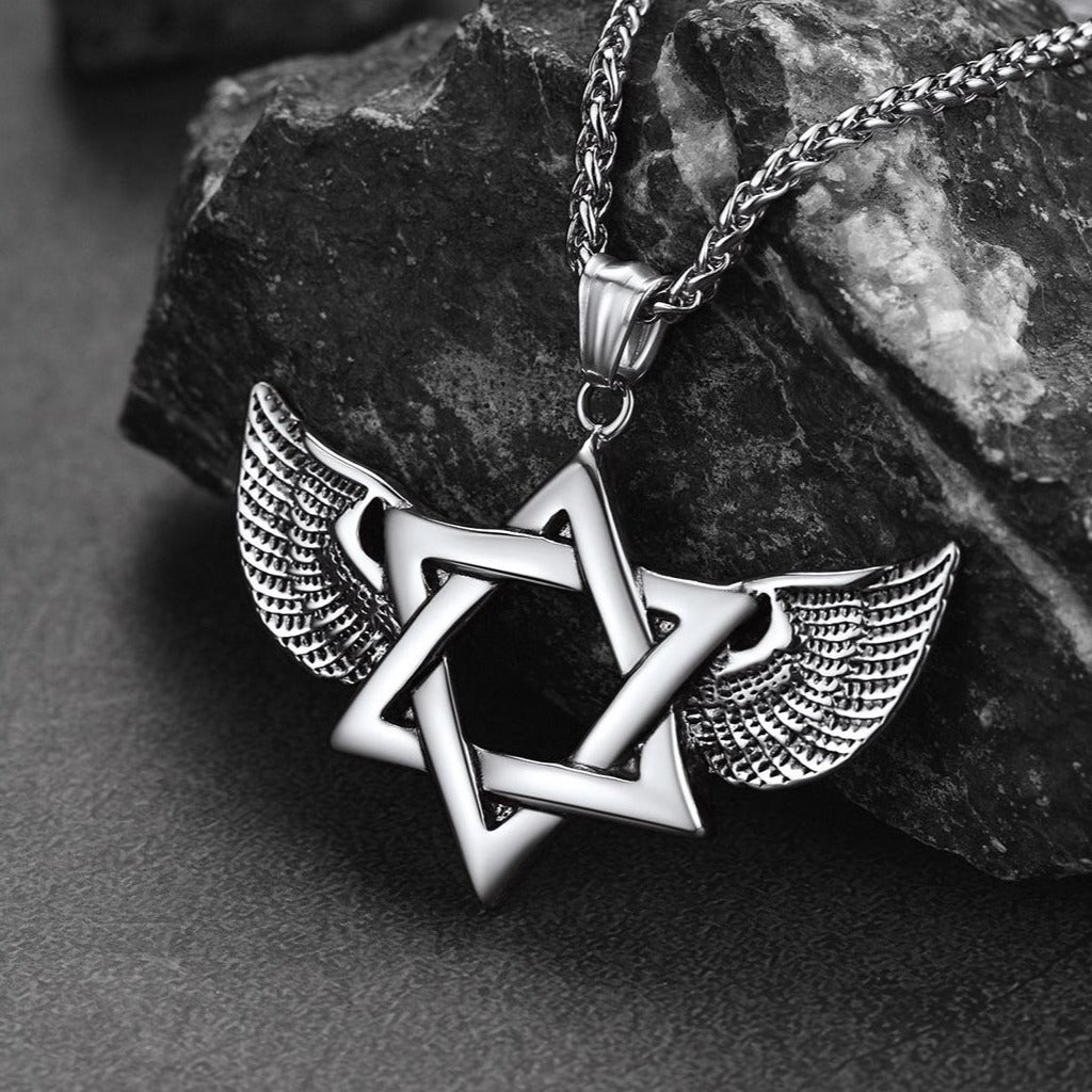 Flash Jewish Star of David Necklace With Wing for