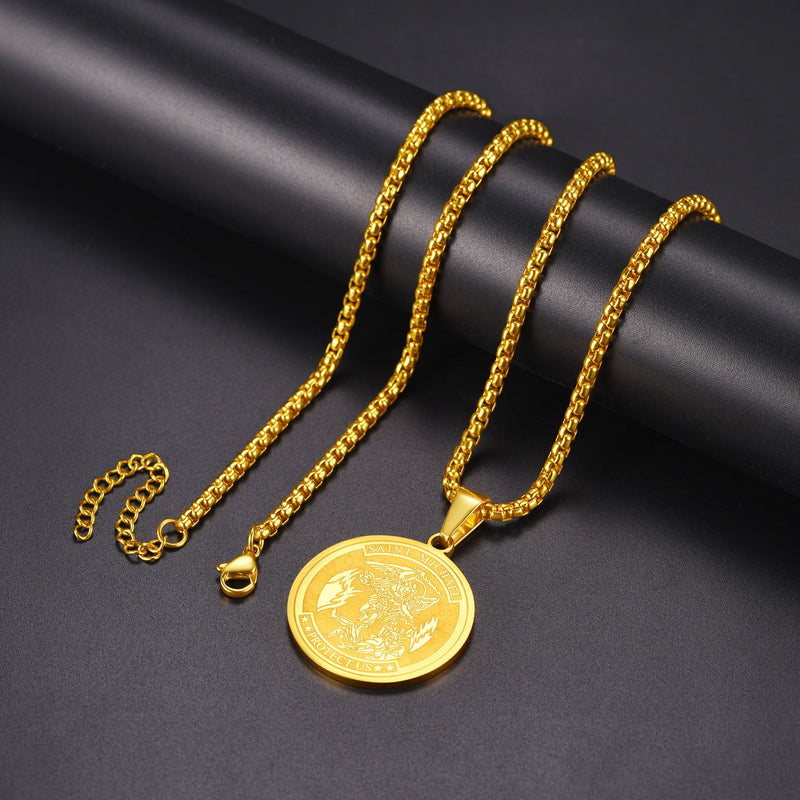 St. Michael Coin Necklace Medal Protection Pendant