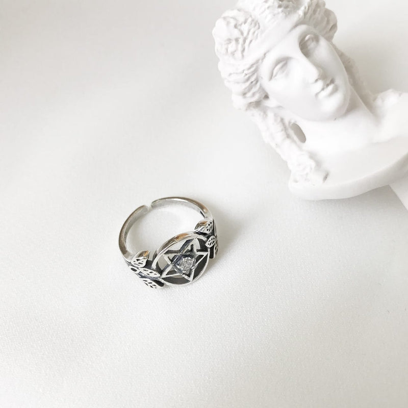 Enchanted Pentagram Crystal Ring 925 Sterling