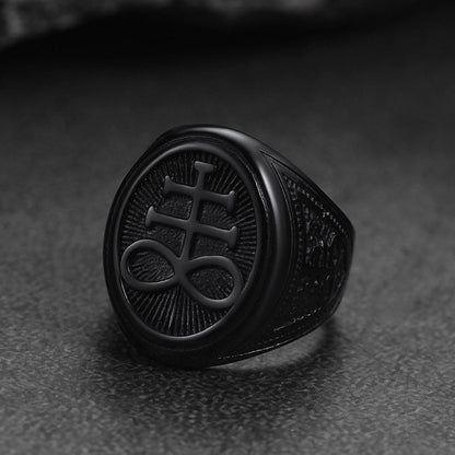 Satanic Leviathan Cross Signet Ring for