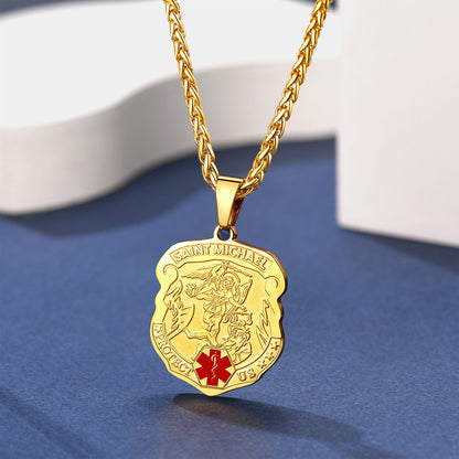 Engraved St. Michael Medical Alert Id Necklace for