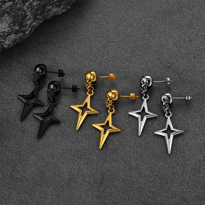 Flash Skull Dangle Stud Earrings With Cross Star for