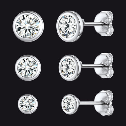 925 Sterling Silver Diamond Stud Earrings Set for 3 Pairs