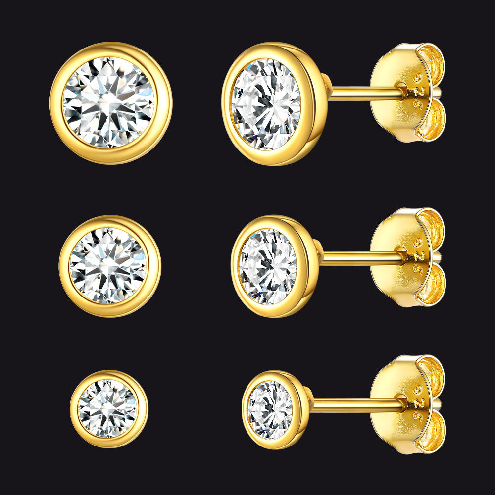 925 Sterling Silver Diamond Stud Earrings Set for 3 Pairs
