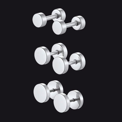 3 Pairs Simple Round Stud Earrings Set for 4/6/8mm Width