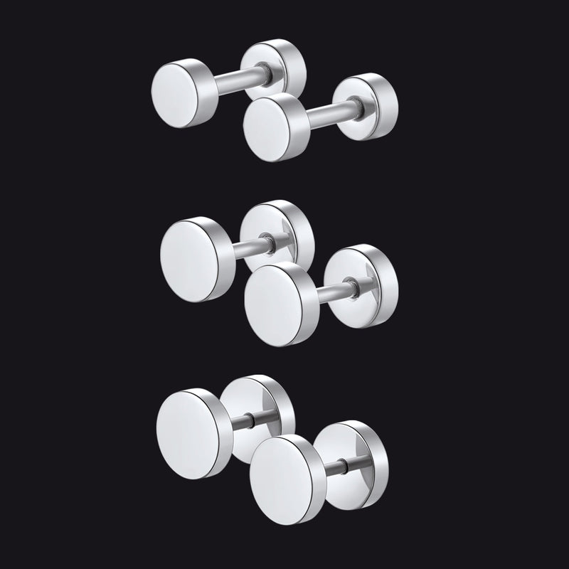 3 Pairs Simple Round Stud Earrings Set for 4/6/8mm Width