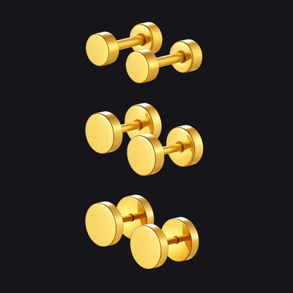3 Pairs Simple Round Stud Earrings Set for 4/6/8mm Width