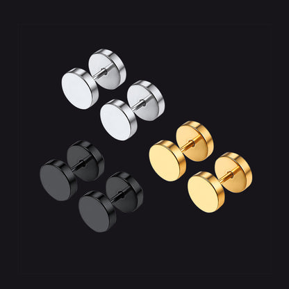 6mm Round Plug Stud Earrings Set for 3 Pairs