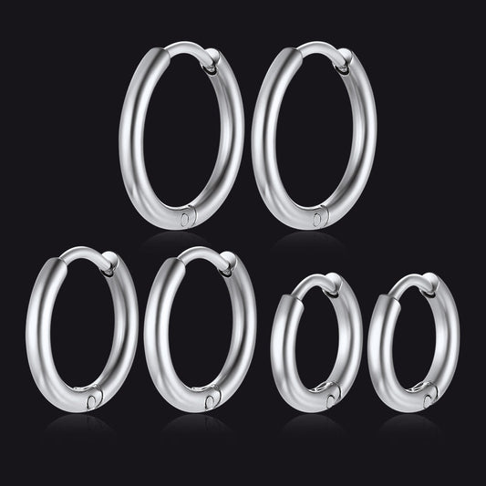 3 Pairs Simple Huggie Hoop Earrings Set 8/10/12 Mm Width